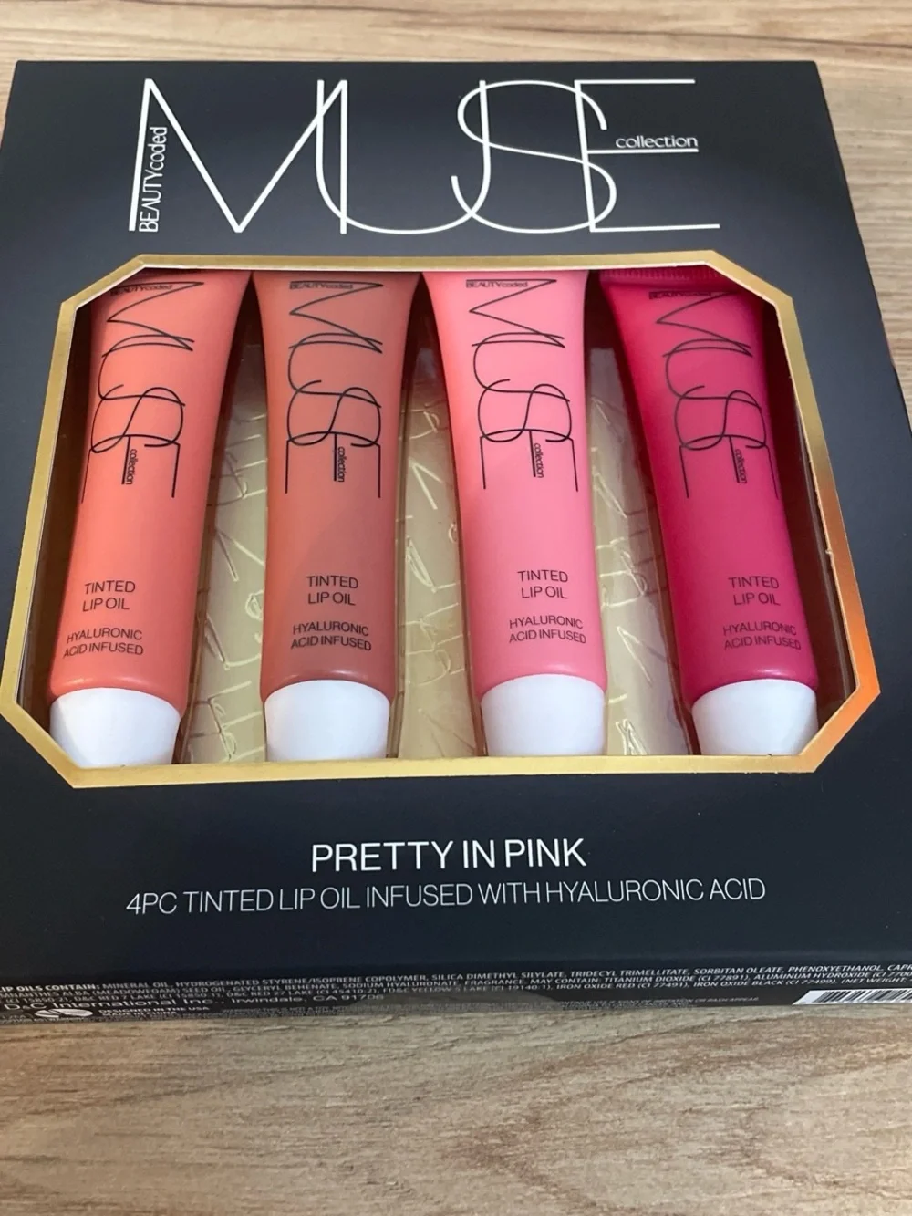 Muse 4-Piece Tinted Lip Oil Set - Coral, Peach, Light Pink, Fuchsia